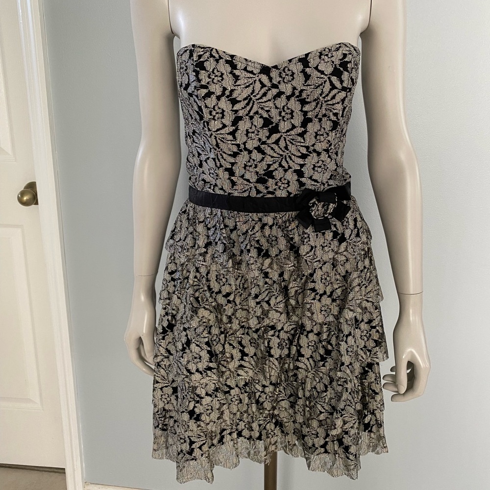 Vintage American Rag Floral Grey Strapless Dress